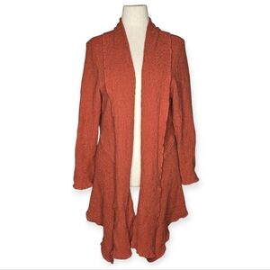 Vintage CMC Rust Cotton Knit Open Front Cardigan Duster Womens XL
